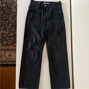 Levi's Black Straight Leg Jeans with Distressed Knees